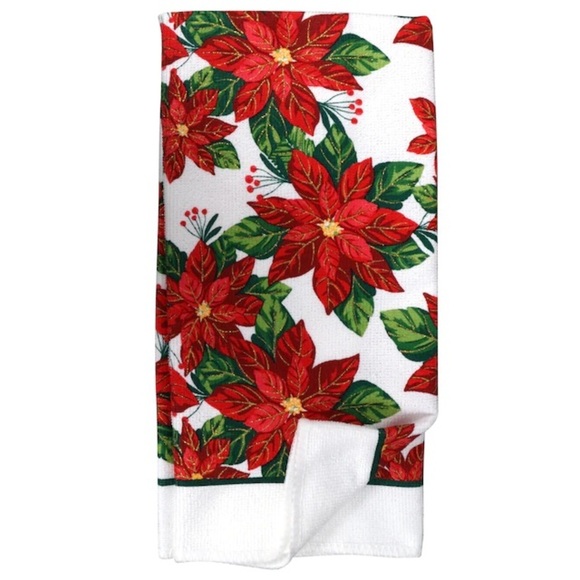 NWT Christmas House Holiday Poinsettia Printed Kitchen Linens Set - Picture 4 of 7